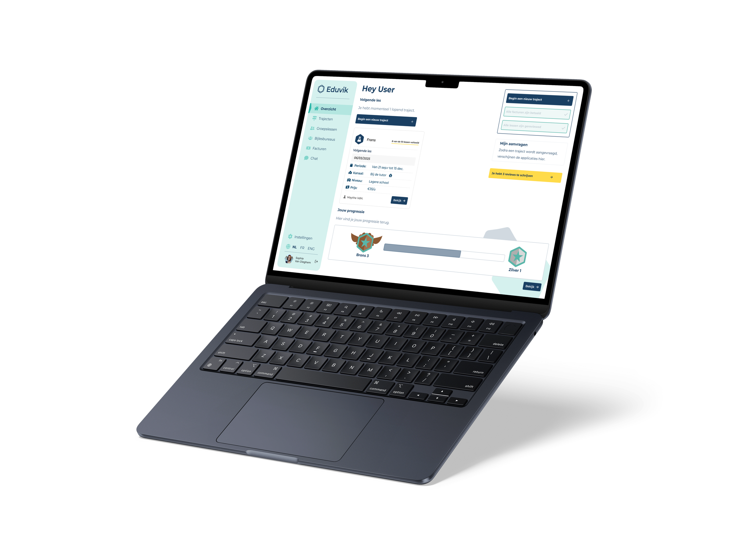 Eduvik tutor app mockup showing the dashboard