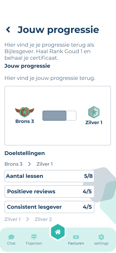 Progress screen with rank progress bar and goals